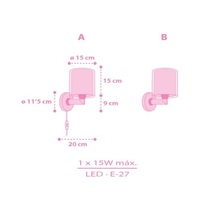 Dalber 41259 - Lampe murale pour enfants HELLO KITTY&FRIENDS 1xE27/15W/230V rose