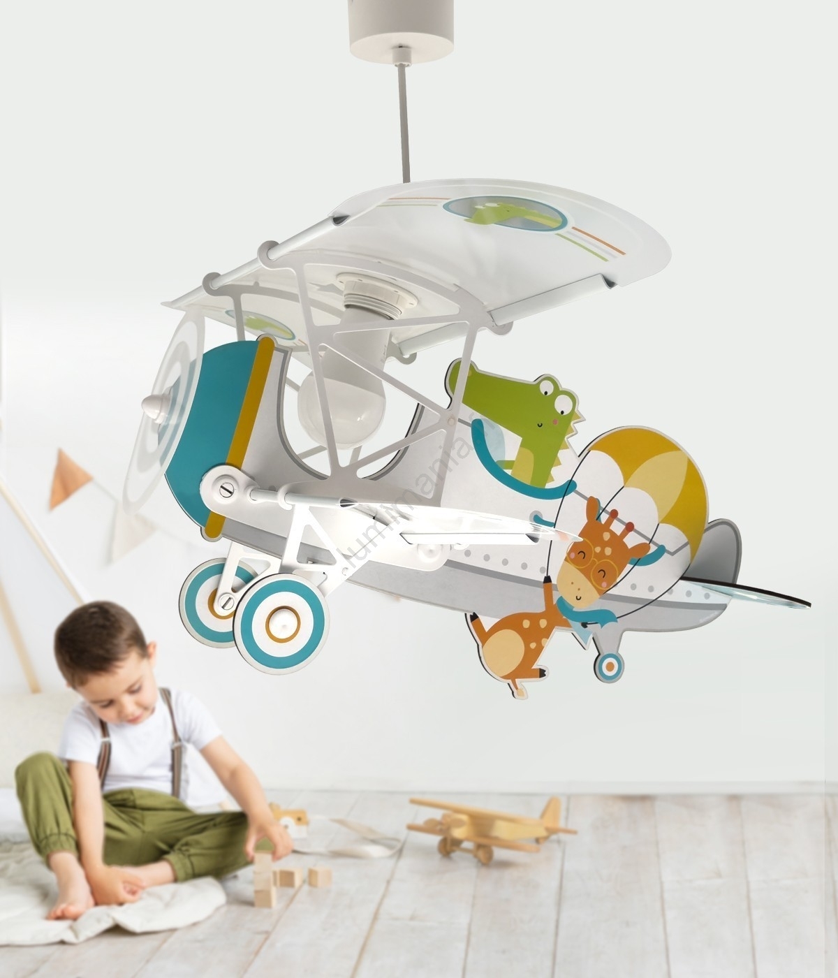 Suspension Plafonnier Enfant Baby Dinos - Dinosaures Mignons, Hauteur Réglable, Diffuseur Amovible - Ampoule E27 Non Fournie