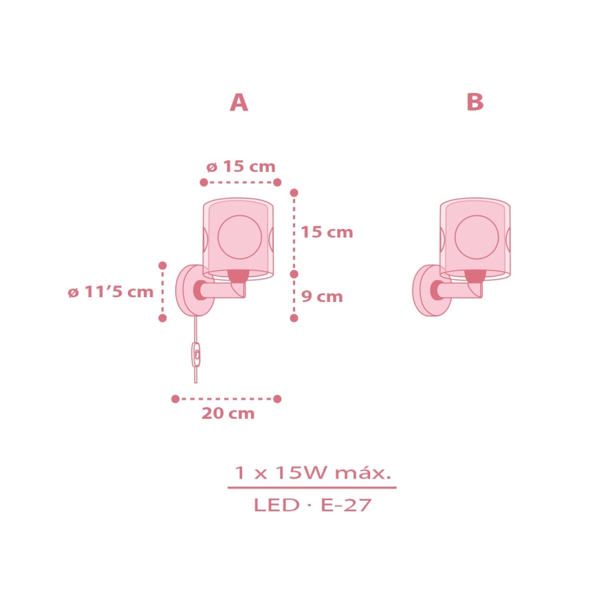 Dalber 60919 - Lampe murale pour enfant PRINCESS DANCE 1xE27/15W/230V, rose