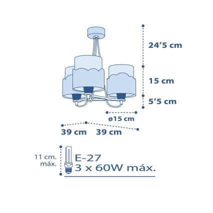 Dalber 61237T - Suspension pour enfant MOON 3xE27/60W/230V