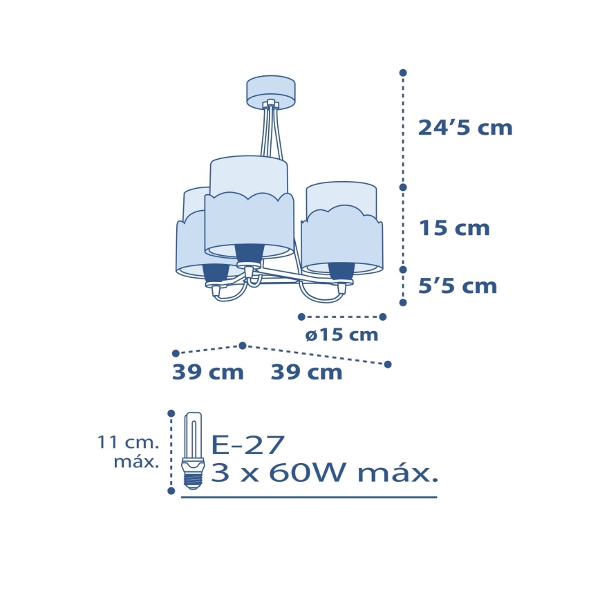 Dalber 61237T - Suspension pour enfant MOON 3xE27/60W/230V