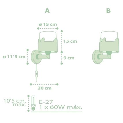 Dalber 61719H - Applique murale pour enfant SWEET LOVE 1xE27/60W/230V verte