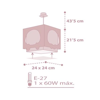 Dalber 63162S - Lustre enfant PANDA 1xE27/60W/230V rose