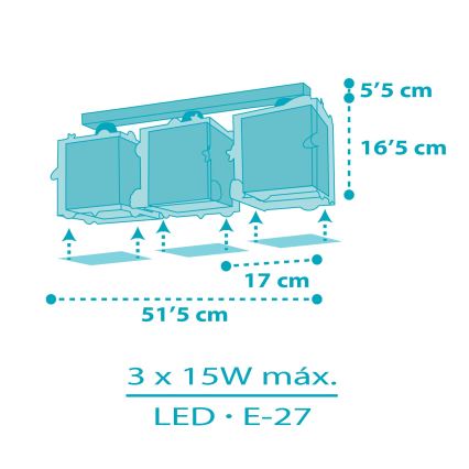 Dalber 63353 - Plafonnier enfant ROCKET 3xE27/15W/230V