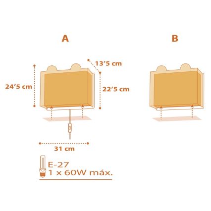 Dalber 64568 - Applique murale pour enfant LITTLE TIGER 1xE27/60W/230V