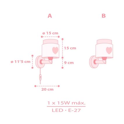 Dalber 76019S - Applique murale enfant BABY DREAMS 1xE27/15W/230V rose