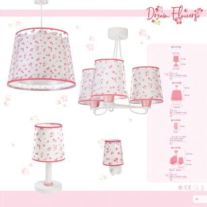 Dalber 81172S - Suspension pour enfant DREAM FLOWERS 1xE27/60W/230V