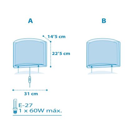 Dalber 81198T - Applique murale pour enfant LIGHT FEELING 1xE27/60W/230V