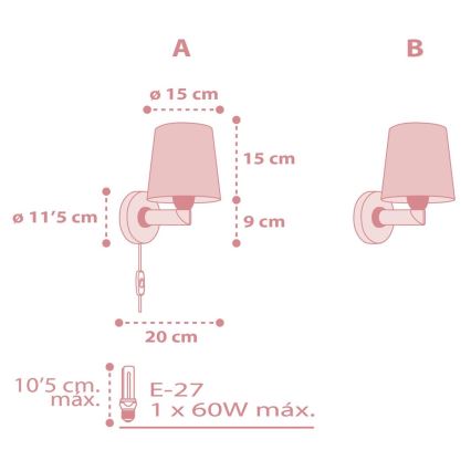 Dalber 82219S - Applique murale enfant STAR LIGHT 1xE27/60W/230V rose