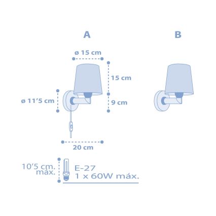 Dalber 82219T - Applique murale enfant STAR LIGHT 1xE27/60W/230V bleu