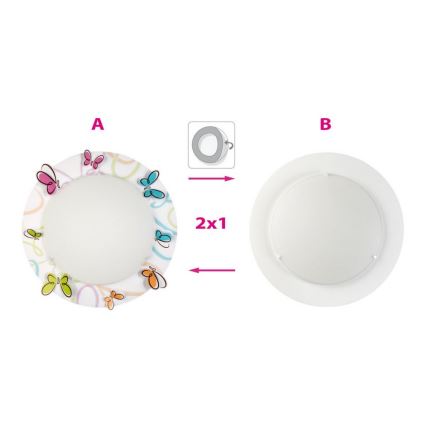 Dalber D-62146 - Plafonnier enfant BUTTERFLY 2xE27/40W/230V