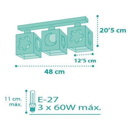 Dalber D-63233NH - Plafonnier pour enfant MOONLIGHT 3xE27/60W/230V