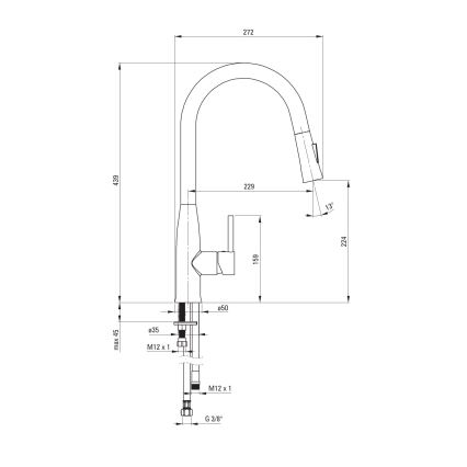 Deante BDH_072M - Robinet d'évier avec douchette extractible LUKRECJA chrome brillant
