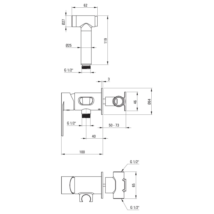 Deante BGA_034M - Mitigeur de bidet avec douchette pour installation encastrée ALPINIA chrome brillant