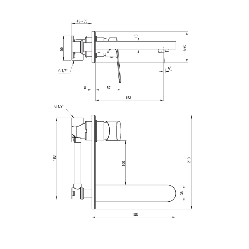 Deante BGA_054L - Mitigeur de lavabo pour installation encastrée ALPINIA, chrome brillant