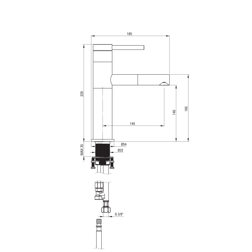 Deante BGE_D22M - Mitigeur pour lavabo ORA avec douchette extractible, 22,9 cm, titane