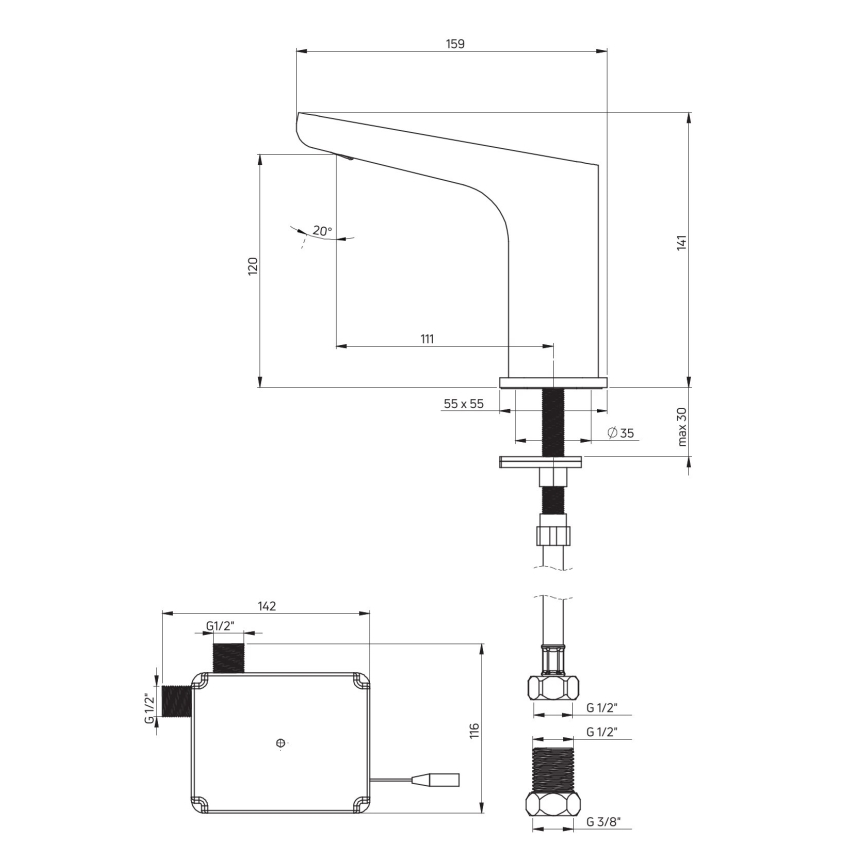 Deante BQH_N28R - Robinet sans contact pour vasque HIACYNT 4xAA noir