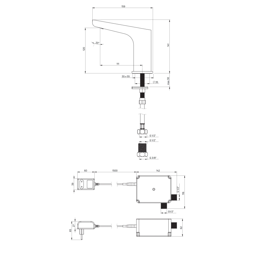 Deante BQH_N28V - Robinet sans contact pour vasque HIACYNT 230/6V noir
