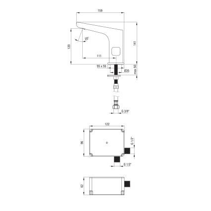 Deante BQH_N29R - Robinet sans contact pour vasque avec régulation de température HIACYNT 4xAA noir