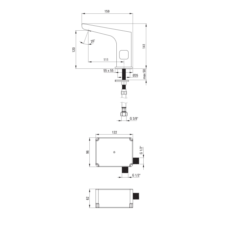 Deante BQH_N29R - Robinet sans contact pour vasque avec régulation de température HIACYNT 4xAA noir