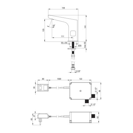 Deante BQH_N29V - Robinet de vasque sans contact avec régulation de température HIACYNT 230/6V noir