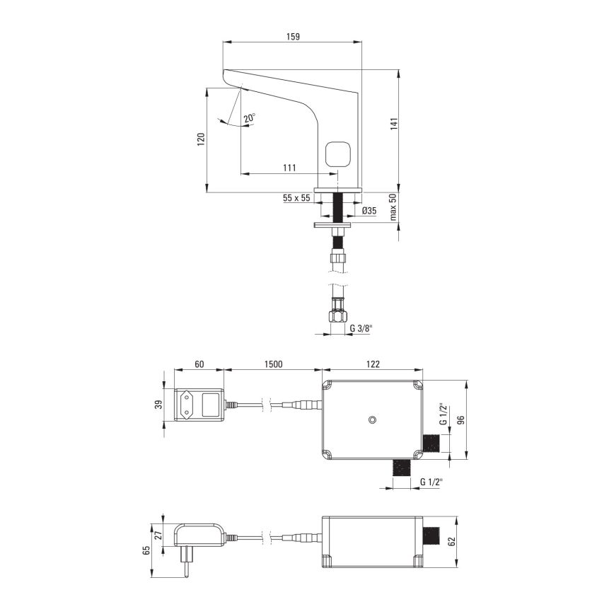 Deante BQH_N29V - Robinet de vasque sans contact avec régulation de température HIACYNT 230/6V noir
