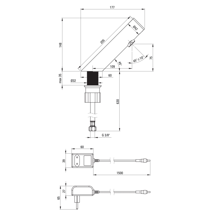 Deante BQR_P28V - Robinet sans contact pour vasque SENSE 230/6V acier poli
