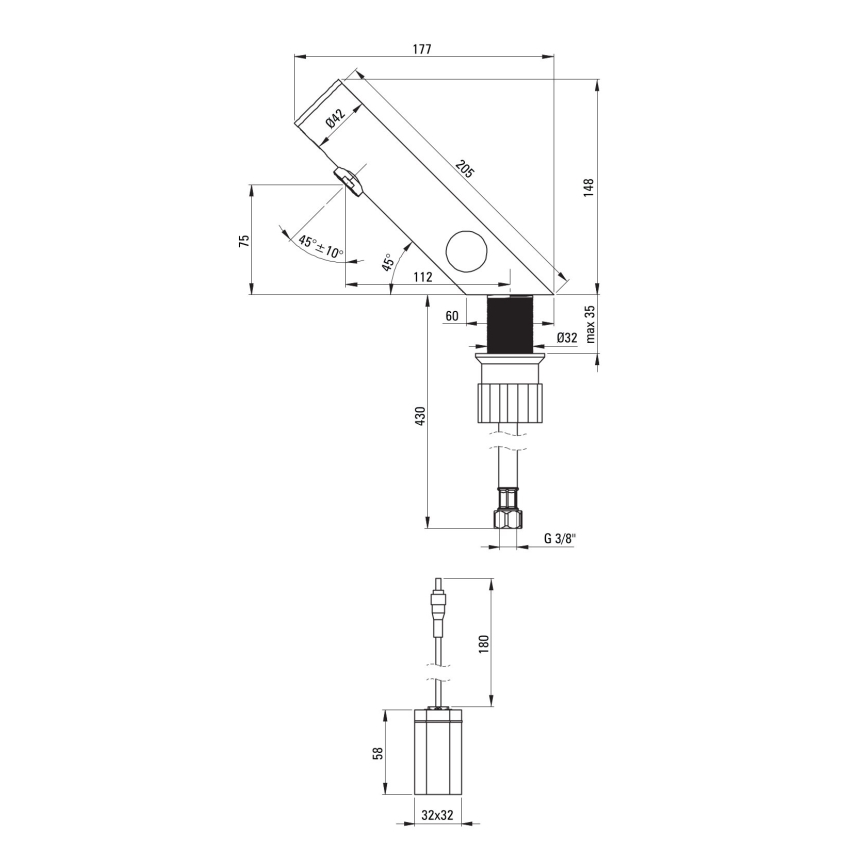 Deante BQR_P29R - Robinet sans contact pour vasque avec régulation de température SENSE 4xAA acier poli