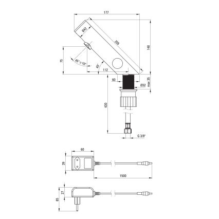 Deante BQR_P29V - Robinet sans contact pour vasque avec régulation de température SENSE 230/6V acier poli