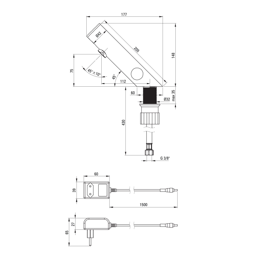 Deante BQR_P29V - Robinet sans contact pour vasque avec régulation de température SENSE 230/6V acier poli