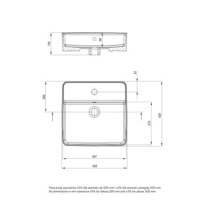 Deante CGS_6U4B - Vasque à poser avec un trou pour robinet SQUARE 42x42 cm céramique/blanc