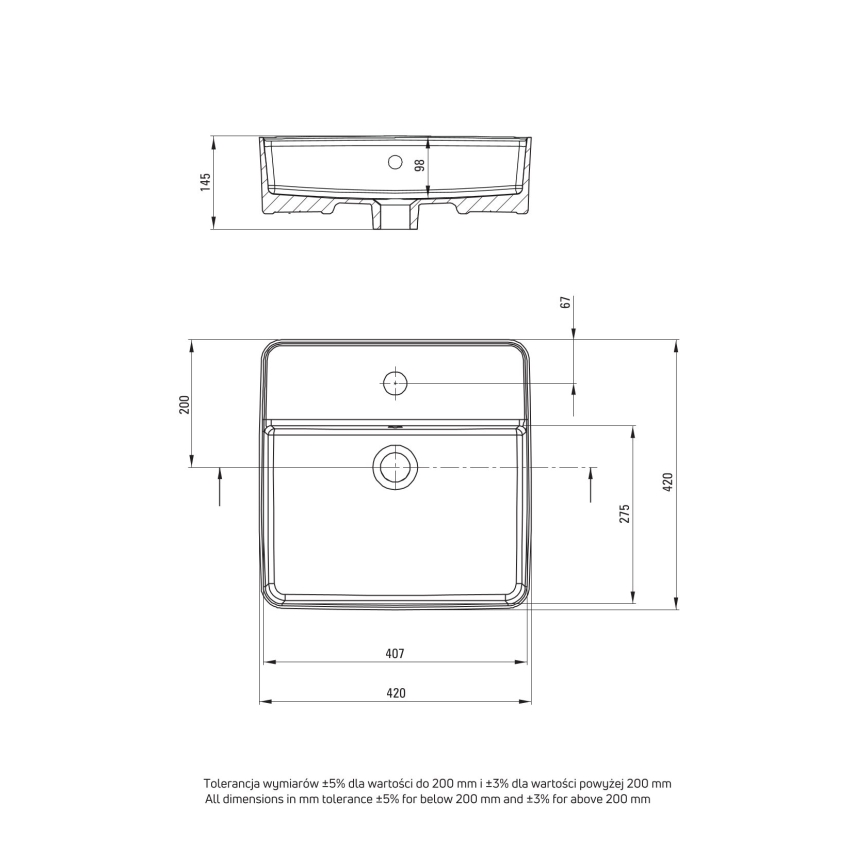 Deante CGS_6U4B - Vasque à poser avec un trou pour robinet SQUARE 42x42 cm céramique/blanc