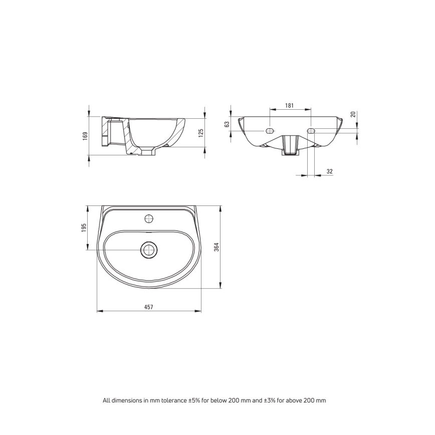 Deante - Lavabo suspendu JASMIN 45,7x36,4 + mitigeur pour lavabo LEMON