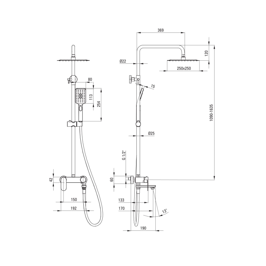 Deante NAC_01AM - Ensemble de douche ALPINIA avec mitigeur, finition chrome brillant