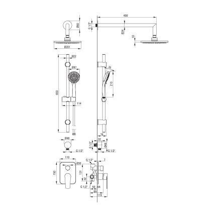 Deante NAC_09GA - Ensemble de douche avec mitigeur encastré ALPINIA, chrome brillant