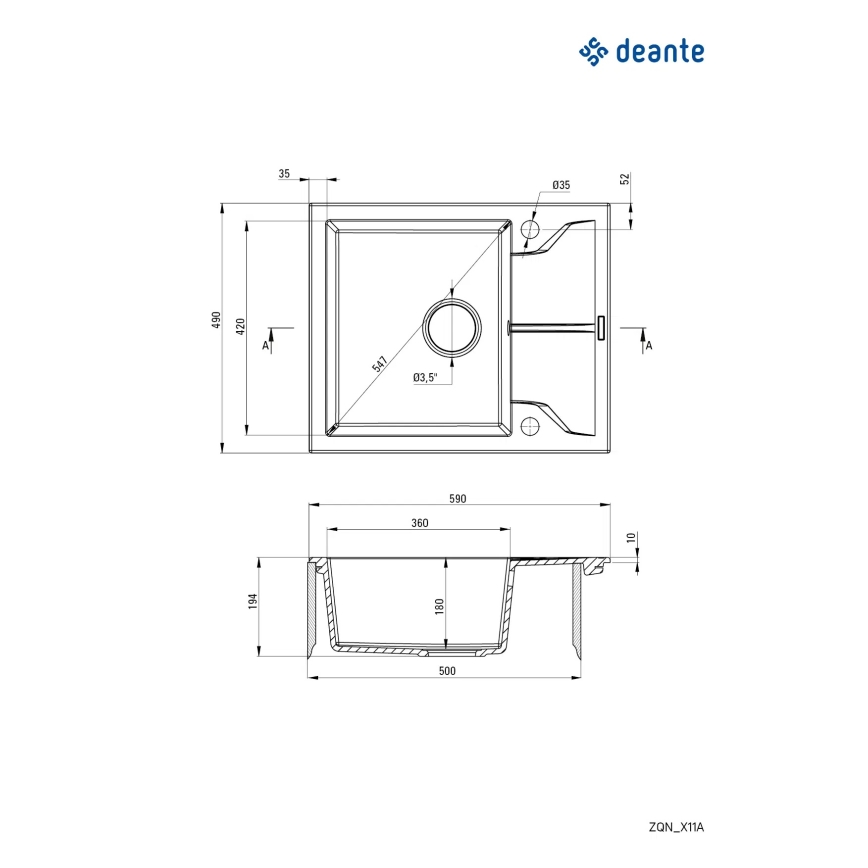 Deante ZQN_G11A - Évier de cuisine ANDANTE 49x59 cm granit/métallique graphite
