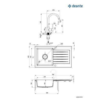Deante ZQZVT113 - Évier de cuisine ZORBA 76x44 cm + sink tap granit/métallique anthracite