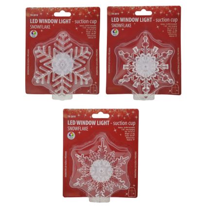Décoration de Noël en forme de flocon, LED RGB, à ventouse — fonctionne avec 3× LR44