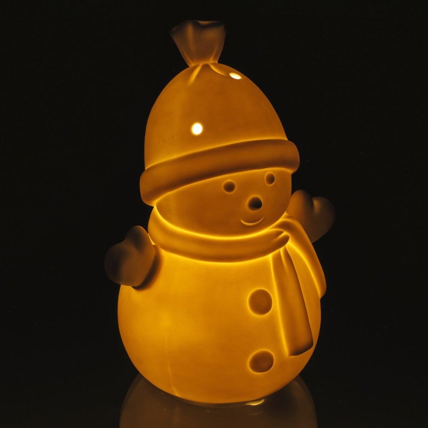 Décoration de noël en porcelaine LED/3xLR44 bonhomme de neige