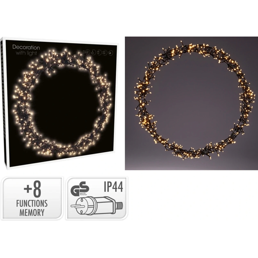 Décoration de Noël extérieure LED 500 LED/230V 8 fonctions Ø 58 cm IP44 blanc chaud couronne/noire