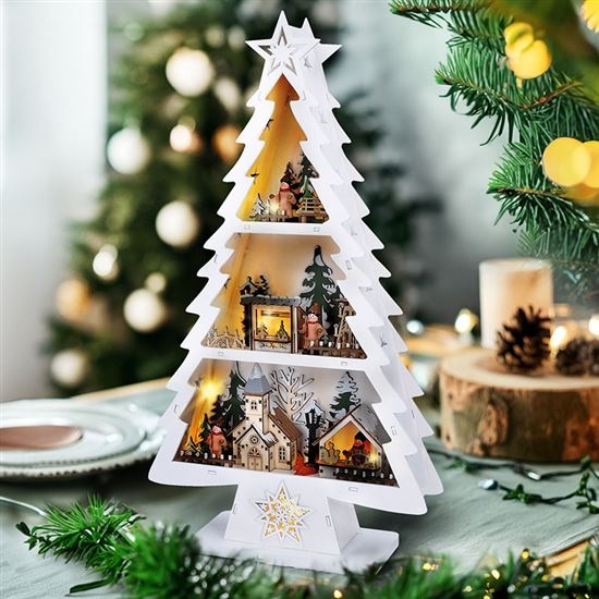 Décoration de Noël LED 13xLED/2xAA — sapin en bois