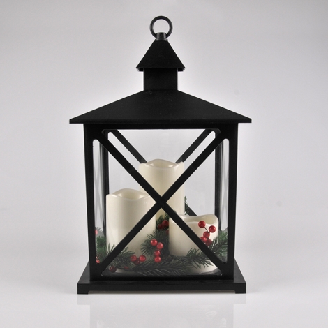 Lanterne noire bougie led Décoration Noël - 10x10x27.5cm