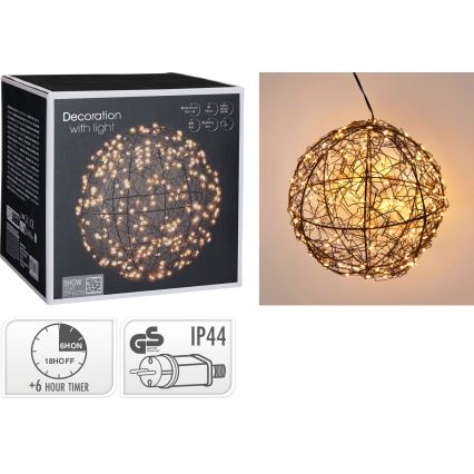 Décoration de Noël LED extérieure 200xLED/230V Ø 18 cm IP44 blanc chaud boule/noire