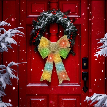 Décoration de Noël LED RGB 11xLED/3xLR44 40x30 cm nœud doré