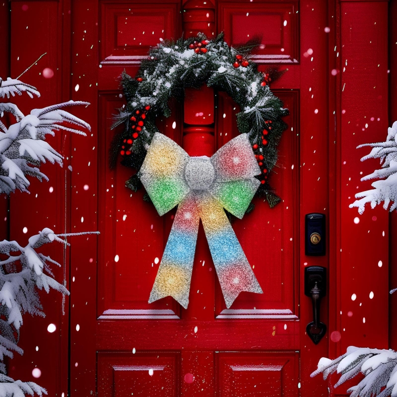 Décoration de Noël LED RGB — nœud argenté 40 x 30 cm, 11 LED, alimentée par 3x LR44