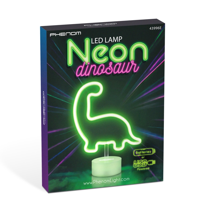 Décoration de table néon LED dinosaure — 2W, alimentation 3x AA ou USB