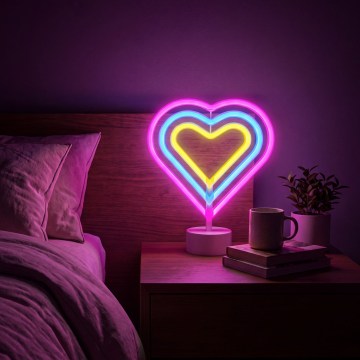 Décoration de table néon LED en forme de cœur — 2 W, alimentation 3×AA ou USB