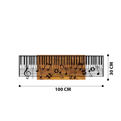 Décoration murale 100x30 cm piano bois/métal