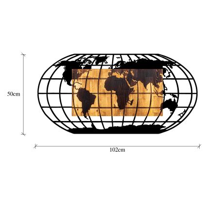 Décoration murale 102x50 cm globe bois/métal