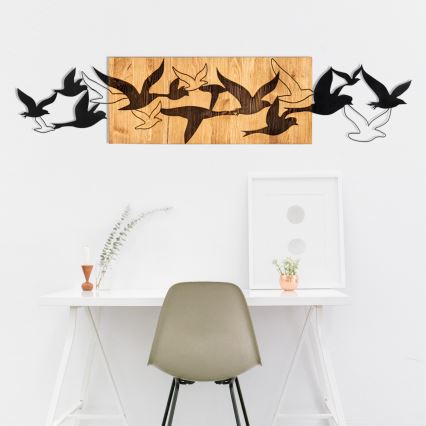 Décoration murale 111x25 cm oiseaux bois/métal